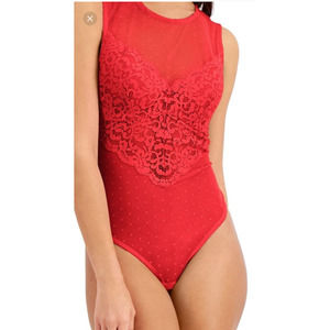 INC International Concepts Sz L Red Swiss Dot Bodysuit NWT